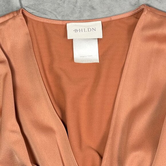 Anthropologie BHLDN Leila Deep V Flutter Sleeve Satin A-Line Gown in Sedona - Picture 4 of 6